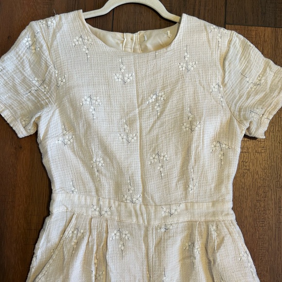 Beige Embroidered Wide Leg Jumpsuit, Cottagecore Boho Floral Romper - Picture 7 of 13